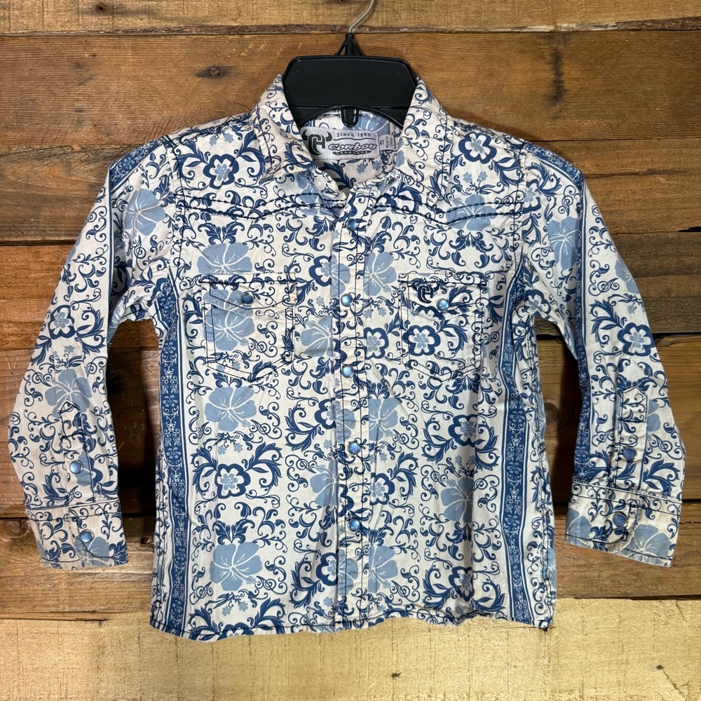 Cowboy Hardware Hawaiian Floral Long Sleeve Blue Pearl‎ Snap 4T